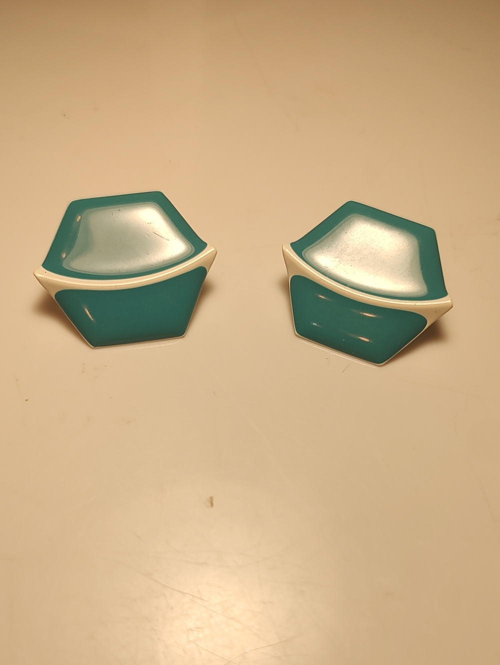 Vintage Hexagon Enamel And Metal Teal Earrings Pierced And Lightweight